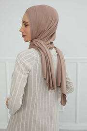 Jersey Shawl for Women 95% Cotton Head Wrap Instant Modesty Turban Cap Scarf Cross Stich Ready to Wear Hijab,PS-40 Mink