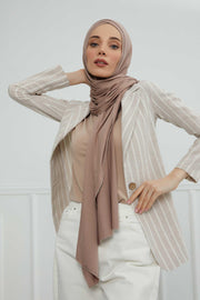 Jersey Shawl for Women 95% Cotton Head Wrap Instant Modesty Turban Cap Scarf Cross Stich Ready to Wear Hijab,PS-40 Mink