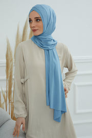 Jersey Shawl for Women 95% Cotton Head Wrap Instant Modesty Turban Cap Scarf Cross Stich Ready to Wear Hijab,PS-40 Blue