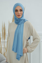 Jersey Shawl for Women 95% Cotton Head Wrap Instant Modesty Turban Cap Scarf Cross Stich Ready to Wear Hijab,PS-40 Blue
