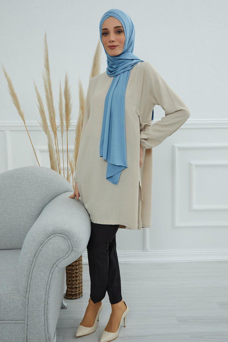 Jersey Shawl for Women 95% Cotton Head Wrap Instant Modesty Turban Cap Scarf Cross Stich Ready to Wear Hijab,PS-40 Blue