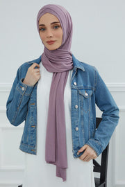 Jersey Shawl for Women 95% Cotton Head Wrap Instant Modesty Turban Cap Scarf Cross Stich Ready to Wear Hijab,PS-40 Lilac