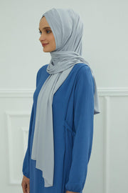 Jersey Shawl for Women 95% Cotton Head Wrap Instant Modesty Turban Cap Scarf Cross Stich Ready to Wear Hijab,PS-40 Grey 2