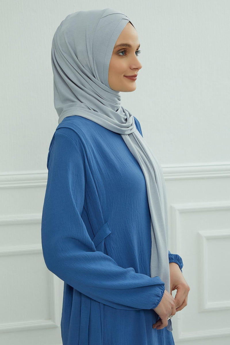 Jersey Shawl for Women 95% Cotton Head Wrap Instant Modesty Turban Cap Scarf Cross Stich Ready to Wear Hijab,PS-40 Grey 2