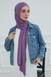 Jersey Shawl for Women 95% Cotton Head Wrap Instant Modesty Turban Cap Scarf Cross Stich Ready to Wear Hijab,PS-40 Purple 2