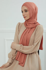 Jersey Shawl for Women 95% Cotton Head Wrap Instant Modesty Turban Cap Scarf Cross Stich Ready to Wear Hijab,PS-40 Salmon