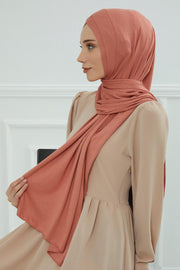 Jersey Shawl for Women 95% Cotton Head Wrap Instant Modesty Turban Cap Scarf Cross Stich Ready to Wear Hijab,PS-40 Salmon