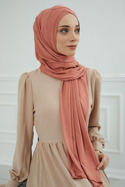 Jersey Shawl for Women 95% Cotton Head Wrap Instant Modesty Turban Cap Scarf Cross Stich Ready to Wear Hijab,PS-40 Salmon
