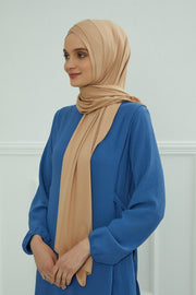 Jersey Shawl for Women 95% Cotton Head Wrap Instant Modesty Turban Cap Scarf Cross Stich Ready to Wear Hijab,PS-40 Sand Brown