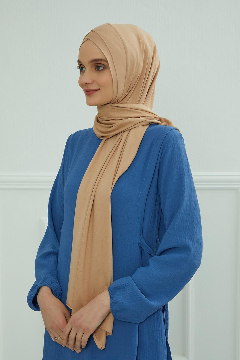 Jersey Shawl for Women 95% Cotton Head Wrap Instant Modesty Turban Cap Scarf Cross Stich Ready to Wear Hijab,PS-40 Sand Brown