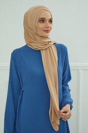 Jersey Shawl for Women 95% Cotton Head Wrap Instant Modesty Turban Cap Scarf Cross Stich Ready to Wear Hijab,PS-40 Sand Brown