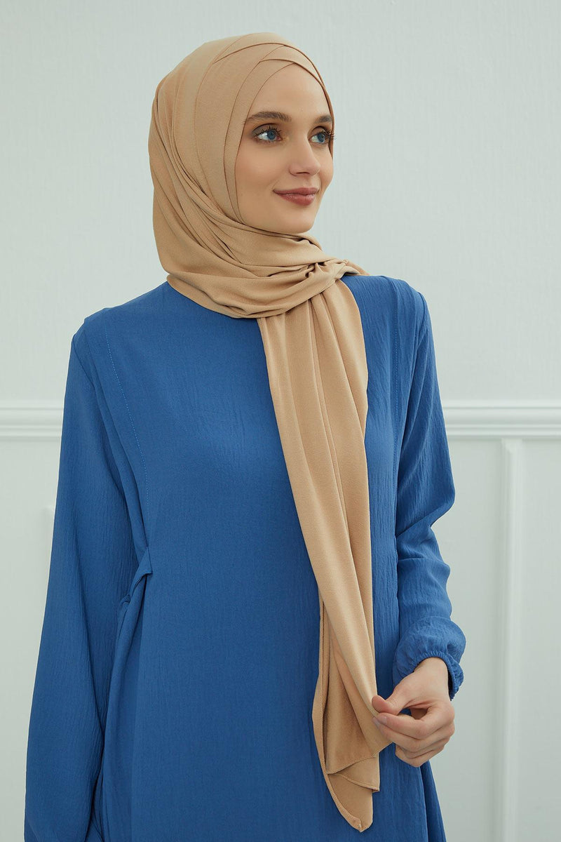 Jersey Shawl for Women 95% Cotton Head Wrap Instant Modesty Turban Cap Scarf Cross Stich Ready to Wear Hijab,PS-40 Sand Brown