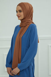 Jersey Shawl for Women 95% Cotton Head Wrap Instant Modesty Turban Cap Scarf Cross Stich Ready to Wear Hijab,PS-40 Caramel Brown