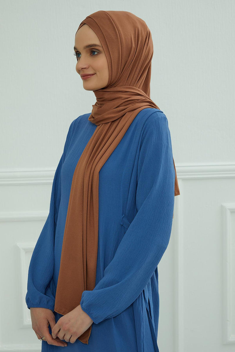 Jersey Shawl for Women 95% Cotton Head Wrap Instant Modesty Turban Cap Scarf Cross Stich Ready to Wear Hijab,PS-40 Caramel Brown