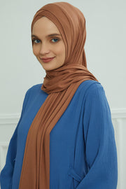 Jersey Shawl for Women 95% Cotton Head Wrap Instant Modesty Turban Cap Scarf Cross Stich Ready to Wear Hijab,PS-40 Caramel Brown