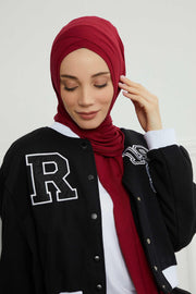 Jersey Shawl for Women 95% Cotton Head Wrap Instant Modesty Turban Cap Scarf Cross Stich Ready to Wear Hijab,PS-40 Maroon