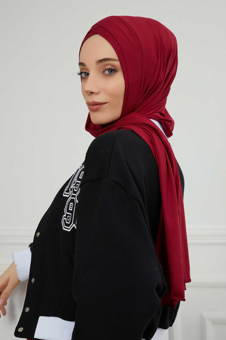 شال جيرسي للنساء 95% قطن، غطاء رأس عمامة متواضع فوري، وشاح بخياطة متقاطعة، جاهز لارتداء الحجاب، PS-40