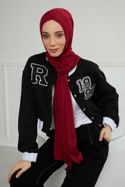 Jersey Shawl for Women 95% Cotton Head Wrap Instant Modesty Turban Cap Scarf Cross Stich Ready to Wear Hijab,PS-40 Maroon