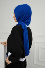 Jersey Shawl for Women 95% Cotton Head Wrap Instant Modesty Turban Cap Scarf Cross Stich Ready to Wear Hijab,PS-40 Sax Blue