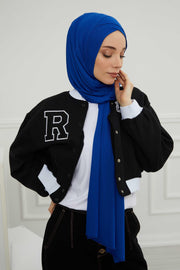 Jersey Shawl for Women 95% Cotton Head Wrap Instant Modesty Turban Cap Scarf Cross Stich Ready to Wear Hijab,PS-40 Sax Blue