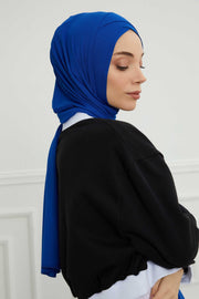 Jersey Shawl for Women 95% Cotton Head Wrap Instant Modesty Turban Cap Scarf Cross Stich Ready to Wear Hijab,PS-40 Sax Blue