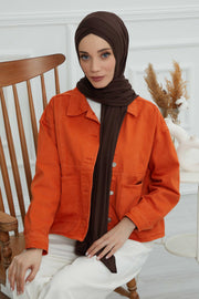 Jersey Shawl for Women 95% Cotton Head Wrap Instant Modesty Turban Cap Scarf Cross Stich Ready to Wear Hijab,PS-40 Brown
