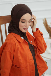 Jersey Shawl for Women 95% Cotton Head Wrap Instant Modesty Turban Cap Scarf Cross Stich Ready to Wear Hijab,PS-40 Brown