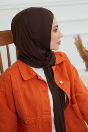 Jersey Shawl for Women 95% Cotton Head Wrap Instant Modesty Turban Cap Scarf Cross Stich Ready to Wear Hijab,PS-40 Brown