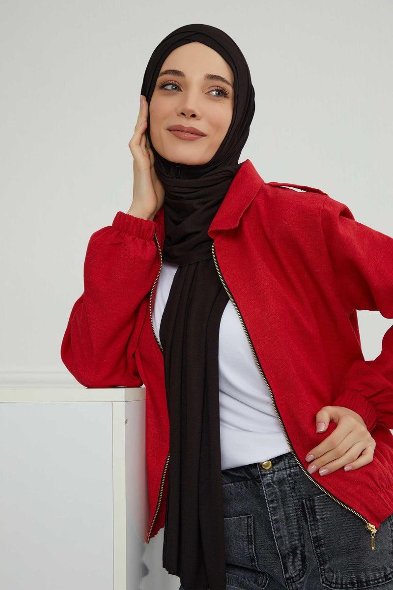 Jersey Shawl for Women 95% Cotton Head Wrap Instant Modesty Turban Cap Scarf Cross Stich Ready to Wear Hijab,PS-40 Black