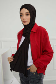 Jersey Shawl for Women 95% Cotton Head Wrap Instant Modesty Turban Cap Scarf Cross Stich Ready to Wear Hijab,PS-40 Black