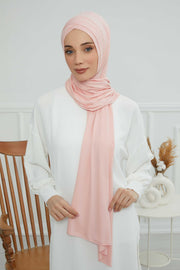 Jersey Shawl for Women 95% Cotton Head Wrap Instant Modesty Turban Cap Scarf Cross Stich Ready to Wear Hijab,PS-40 Powder