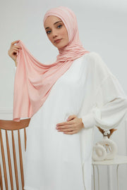 Jersey Shawl for Women 95% Cotton Head Wrap Instant Modesty Turban Cap Scarf Cross Stich Ready to Wear Hijab,PS-40 Powder