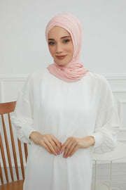 Jersey Shawl for Women 95% Cotton Head Wrap Instant Modesty Turban Cap Scarf Cross Stich Ready to Wear Hijab,PS-40 Powder