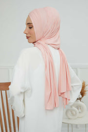 Jersey Shawl for Women 95% Cotton Head Wrap Instant Modesty Turban Cap Scarf Cross Stich Ready to Wear Hijab,PS-40 Powder
