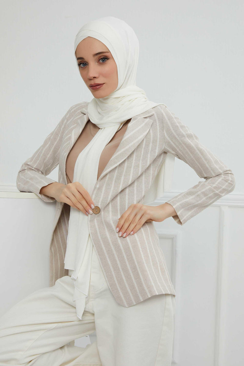 Jersey Shawl for Women 95% Cotton Head Wrap Instant Modesty Turban Cap Scarf Cross Stich Ready to Wear Hijab,PS-40 Ivory