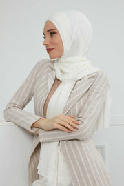Jersey Shawl for Women 95% Cotton Head Wrap Instant Modesty Turban Cap Scarf Cross Stich Ready to Wear Hijab,PS-40 Ivory