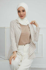 Jersey Shawl for Women 95% Cotton Head Wrap Instant Modesty Turban Cap Scarf Cross Stich Ready to Wear Hijab,PS-40 Ivory
