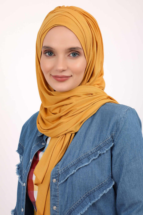 Soft Jersey Hijab Shawl for Women, 95% Cotton and Comfortable Ready to Wear Women Headscarf, Cross Stich Instant Pre-tied Hijab Shawl,PS-41