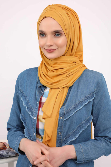 Soft Jersey Hijab Shawl for Women, 95% Cotton and Comfortable Ready to Wear Women Headscarf, Cross Stich Instant Pre-tied Hijab Shawl,PS-41