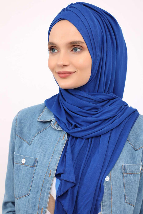 شال جيرسي للنساء 95% قطن، غطاء رأس عمامة متواضع فوري، وشاح بخياطة متقاطعة، جاهز لارتداء الحجاب، PS-41