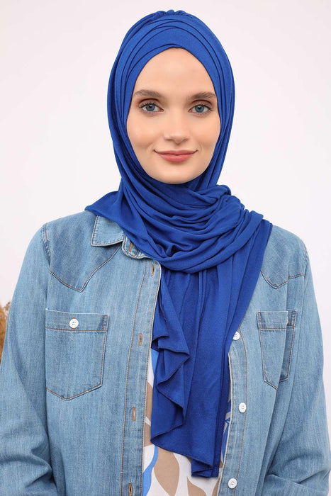شال جيرسي للنساء 95% قطن، غطاء رأس عمامة متواضع فوري، وشاح بخياطة متقاطعة، جاهز لارتداء الحجاب، PS-41