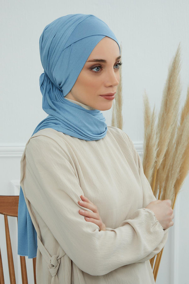 Jersey Shawl for Women 95% Cotton Modesty Turban Cap Wrap Instant Scarf Shawl,BT-3