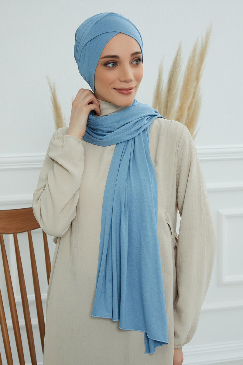 Jersey Shawl for Women 95% Cotton Modesty Turban Cap Wrap Instant Scarf Shawl,BT-3
