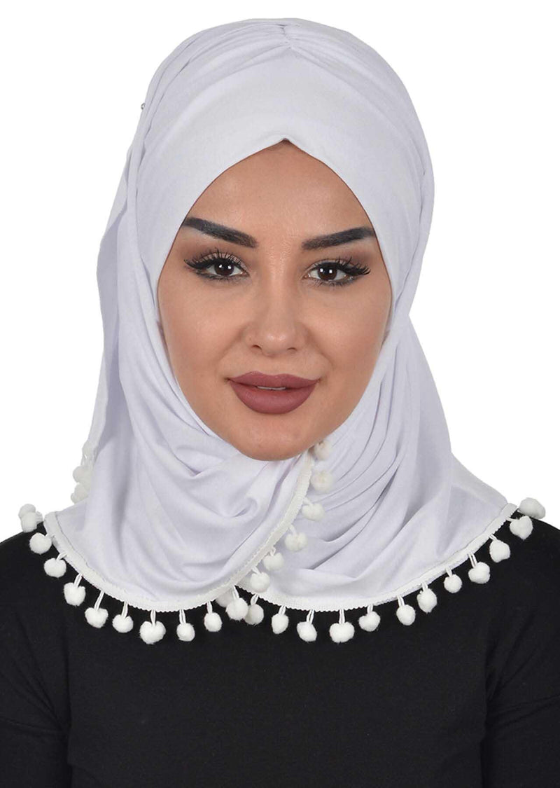 Jersey Shawl for Women 95% Cotton Modesty Turban Cap Wrap Instant Scarf Shawl With Pompom,BT-2