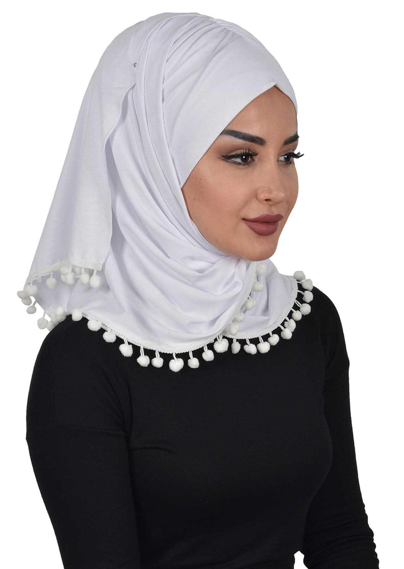 Jersey Shawl for Women 95% Cotton Modesty Turban Cap Wrap Instant Scarf Shawl With Pompom,BT-2