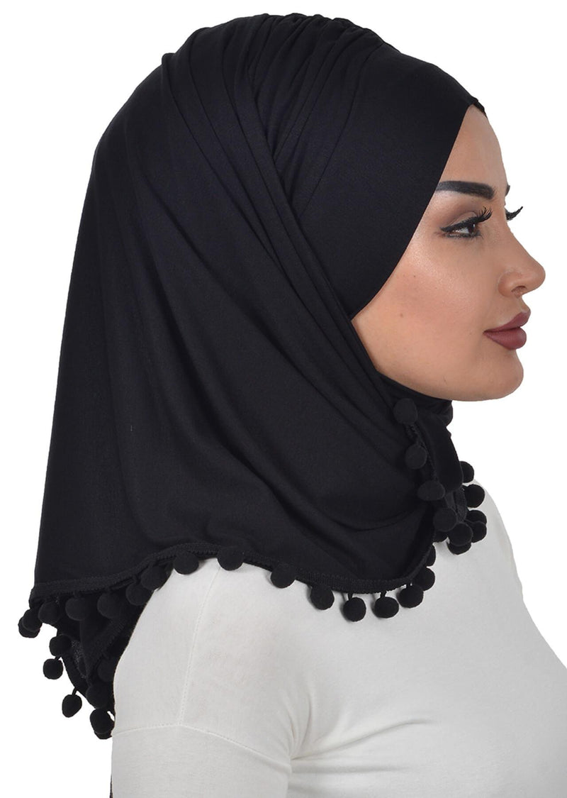 Jersey Shawl for Women 95% Cotton Modesty Turban Cap Wrap Instant Scarf Shawl With Pompom,BT-2