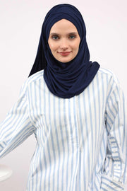 Jersey Shawl for Women %95 Cotton Scarf Head Wrap Modesty Turban Cap Hat,CPS-45 Navy Blue