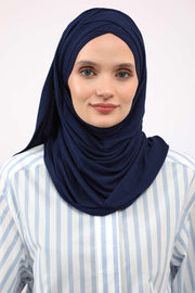 Jersey Shawl for Women %95 Cotton Scarf Head Wrap Modesty Turban Cap Hat,CPS-45 Navy Blue