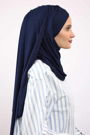 Jersey Shawl for Women %95 Cotton Scarf Head Wrap Modesty Turban Cap Hat,CPS-45 Navy Blue