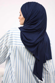 Jersey Shawl for Women %95 Cotton Scarf Head Wrap Modesty Turban Cap Hat,CPS-45 Navy Blue